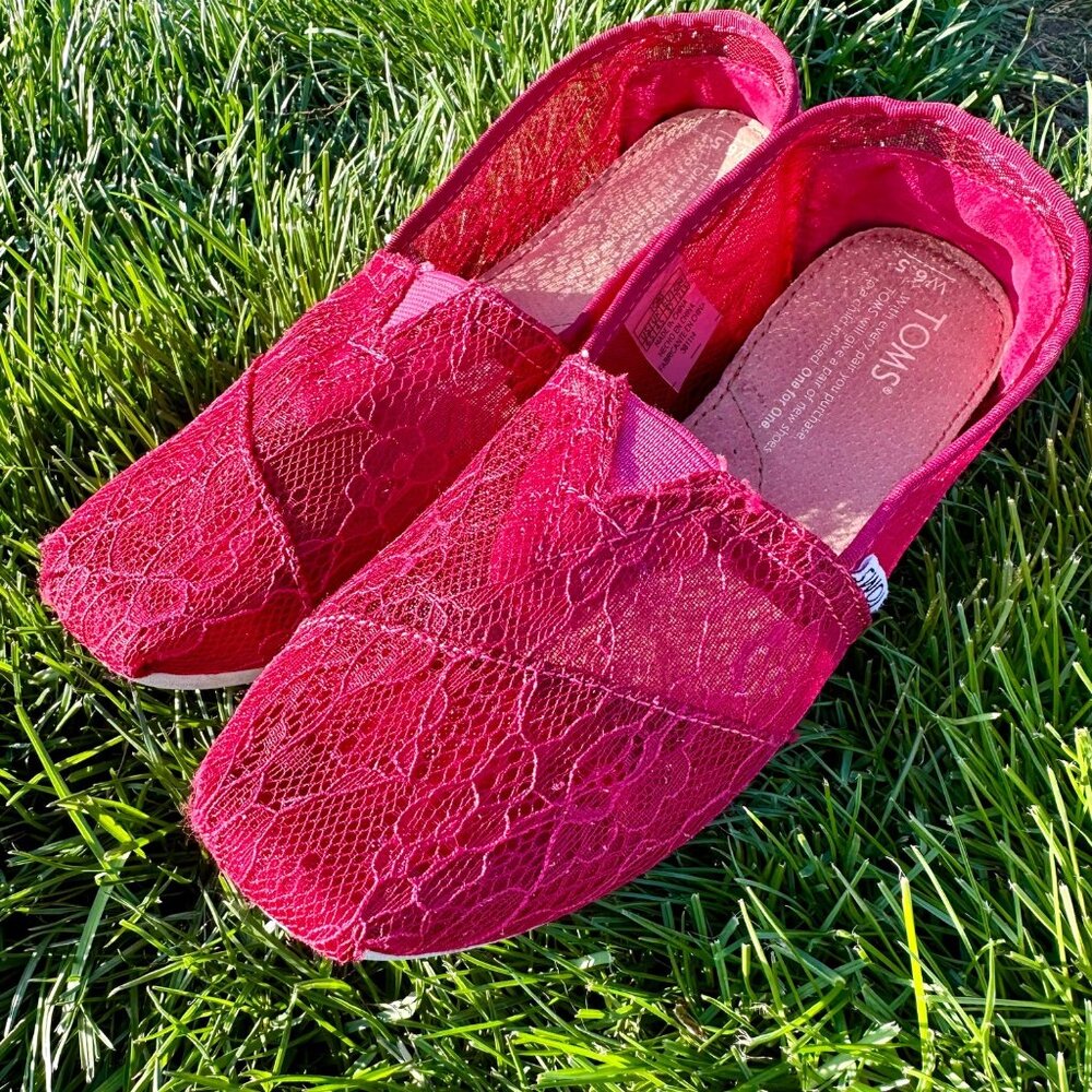Toms Size 6.5 Shoes Womens Classic Slip On Raspberry Lace Comfort Casual Flats R - Picture 5 of 14